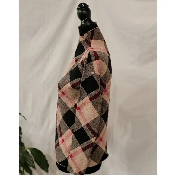 Rachel Zoe Womens XS Plaid Mock Neck Sweater Tan Black Red Long Sleeve Knit Top - Picture 2 of 6